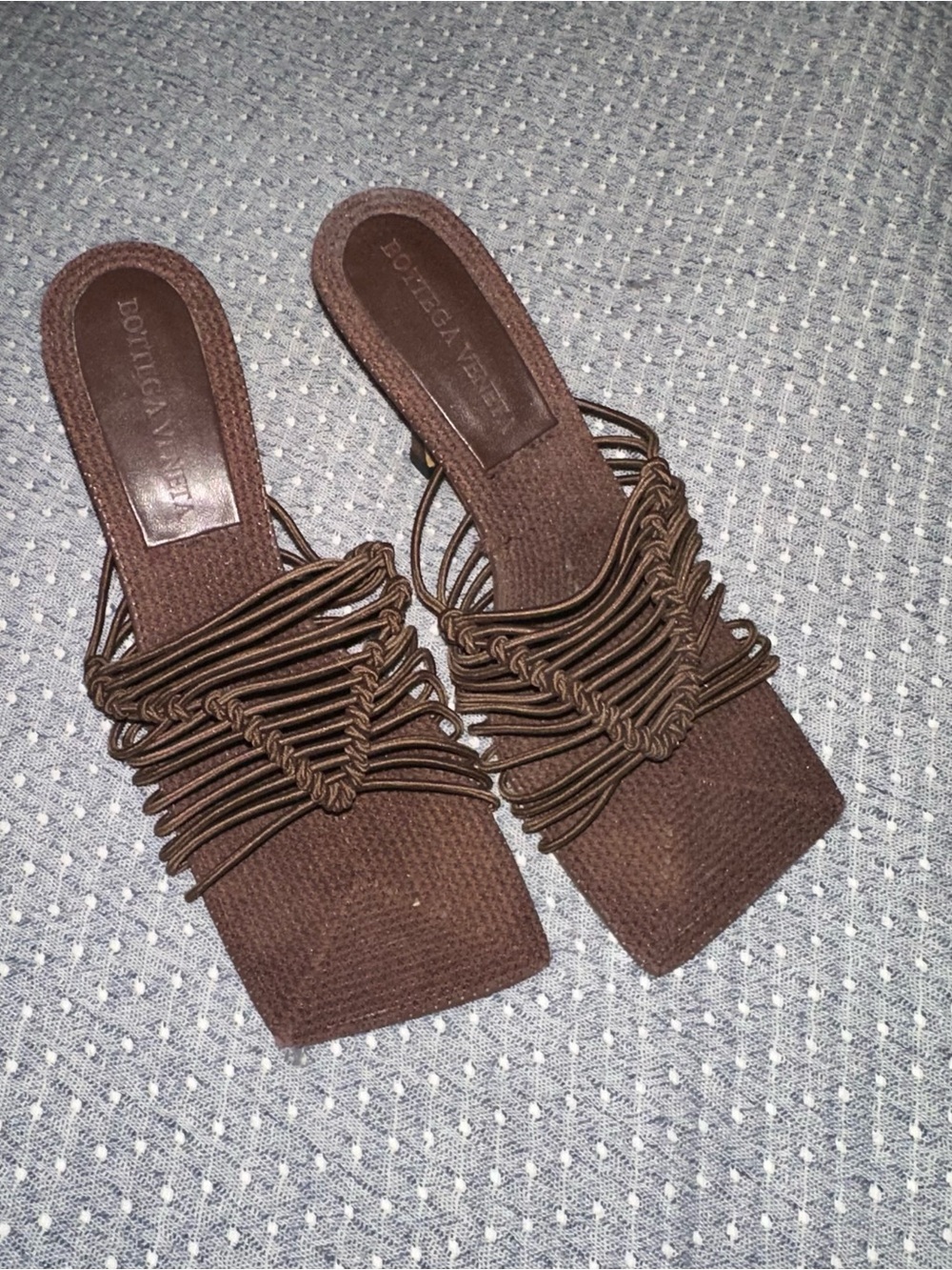 Bottega Veneta Brown Strappy Square-Toe Slide Heels